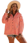 Orange Distressed Fringe Trim Denim Jacket-Outerwear-MomFashion