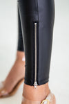 Black Faux Leather Zipped Detail Leggings-Bottoms-MomFashion