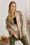 Brown Multi Plaid Patchwork Raw Edge Casual Shirt-Tops-MomFashion