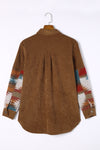 Khaki Aztec Pattern Corduroy Shacket-Outerwear-MomFashion