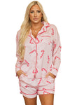 Pink Christmas Candy Cane Print Shirt and Shorts Pajama Set-Loungewear & Sleepwear/Sleepwear-MomFashion