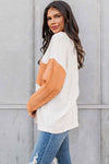 Orange Long Sleeve Colorblock Chest Pocket Textured Knit Top-Tops-MomFashion