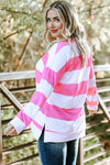 Pink Striped Side Slit Plus Size Sweatshirt-Plus Size-MomFashion