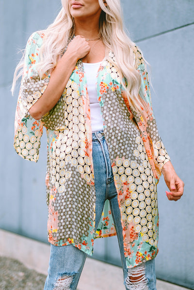 Multicolor Floral Open Sheer Shimmer Kimono-Outerwear-MomFashion