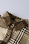 Parchment Contrast Plaid Patchwork Flap Pocket Shacket-Outerwear-MomFashion