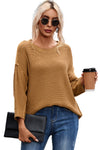 Brown Slouchy Textured Knit Loose Sweater-Tops-MomFashion