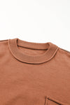 Orange Raw Edge Patch Pocket Exposed Seam Loose Sweater-Tops-MomFashion