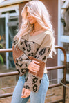 Leopard Colorblock Patchwork V-Neck Loose Sleeve Knit Top-Tops-MomFashion