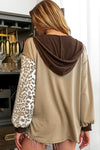 Brown Leopard Print Colorblock Chest Pocket Henley Hoodie-Tops-MomFashion