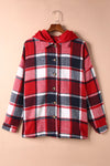 Fiery Red Hooded Plaid Button Front Shacket-Outerwear-MomFashion