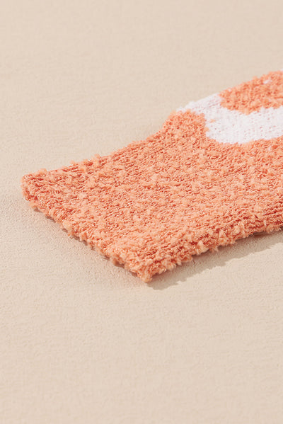 Grapefruit Orange Fuzzy Floral Knitted Drop Shoulder Sweater-Tops-MomFashion