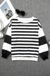 Black Stripe Drop Shoulder Striped Pullover Sweatshirt-Tops-MomFashion