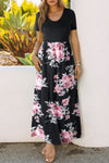 Black Contrast Floral Empire Waist Maxi Dress-Dresses-MomFashion