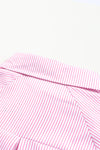 Pink Smocked Cuffed Striped Boyfriend Shirt with Pocket-Tops-MomFashion