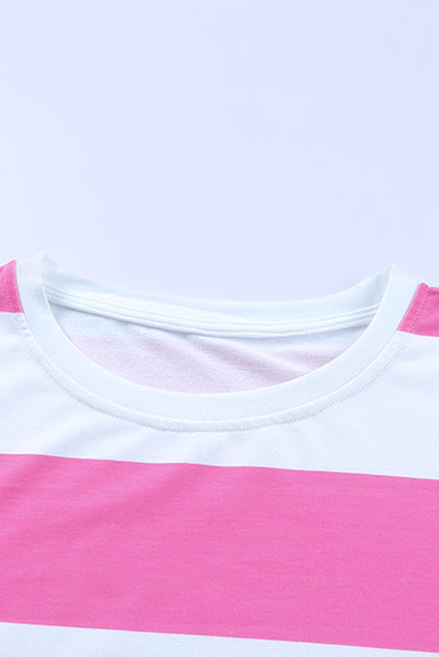 Pink Striped Side Slit Plus Size Sweatshirt-Plus Size-MomFashion