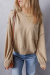 Apricot Raw Edge Patch Pocket Exposed Seam Loose Sweater-Tops-MomFashion