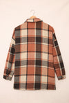 Orange Plaid Print Buttoned Shirt Jacket-Outerwear-MomFashion