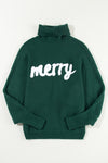 Blackish Green Merry Letter Embroidered High Neck Sweater-Tops-MomFashion