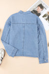 Sky Blue Roll-Up Tab Sleeve Button Down Pocket Denim Jacket-Outerwear-MomFashion