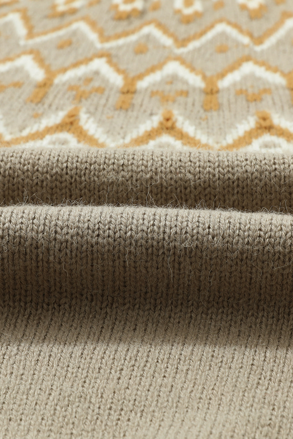 Gray Geometric Pattern Ribbed Round Neck Sweater-Tops-MomFashion