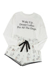 White Long Sleeve Letters Pullover and Animal Shorts Lounge Set-Loungewear-MomFashion