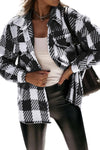 Black Plaid Textured Flap Pocket Shacket-Outerwear-MomFashion