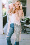 White Sequin Sheer Long Sleeve Open Front Kimono-Outerwear-MomFashion