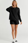 Black Textured Long Sleeve Top and Drawstring Shorts Set-Loungewear-MomFashion