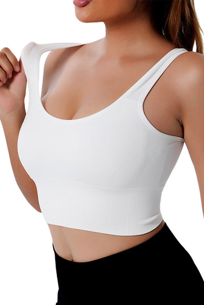 White Seamless U Neck Sleeveless Cropped Yoga Top-Activewear-MomFashion