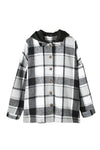 Gray Hooded Plaid Button Front Shacket-Outerwear-MomFashion