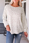 Leopard Crew Neck Long Sleeve Blouse-Tops-MomFashion