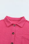 Pink Waffle Knit Button Up Casual Shirt-Tops-MomFashion