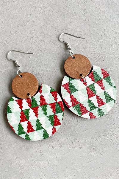 Dark Green Christmas Checker Graphic Wooden Earrings-Accessories-MomFashion