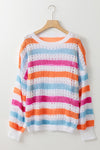 Striped Hollowed Knitted Loose Sweater-Tops-MomFashion