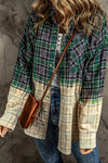 Blackish Green Contrast Plaid Patchwork Chest Pocket Button up Shacket-Outerwear-MomFashion