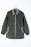 Gray Corduroy Trim Elbow Patch Sherpa Jacket-Outerwear-MomFashion