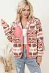 Pink Western Colorblock Snap Buttoned Sherpa Jacket-Outerwear-MomFashion