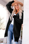 Black Plaid Knitted Long Open Front Cardigan-Tops-MomFashion