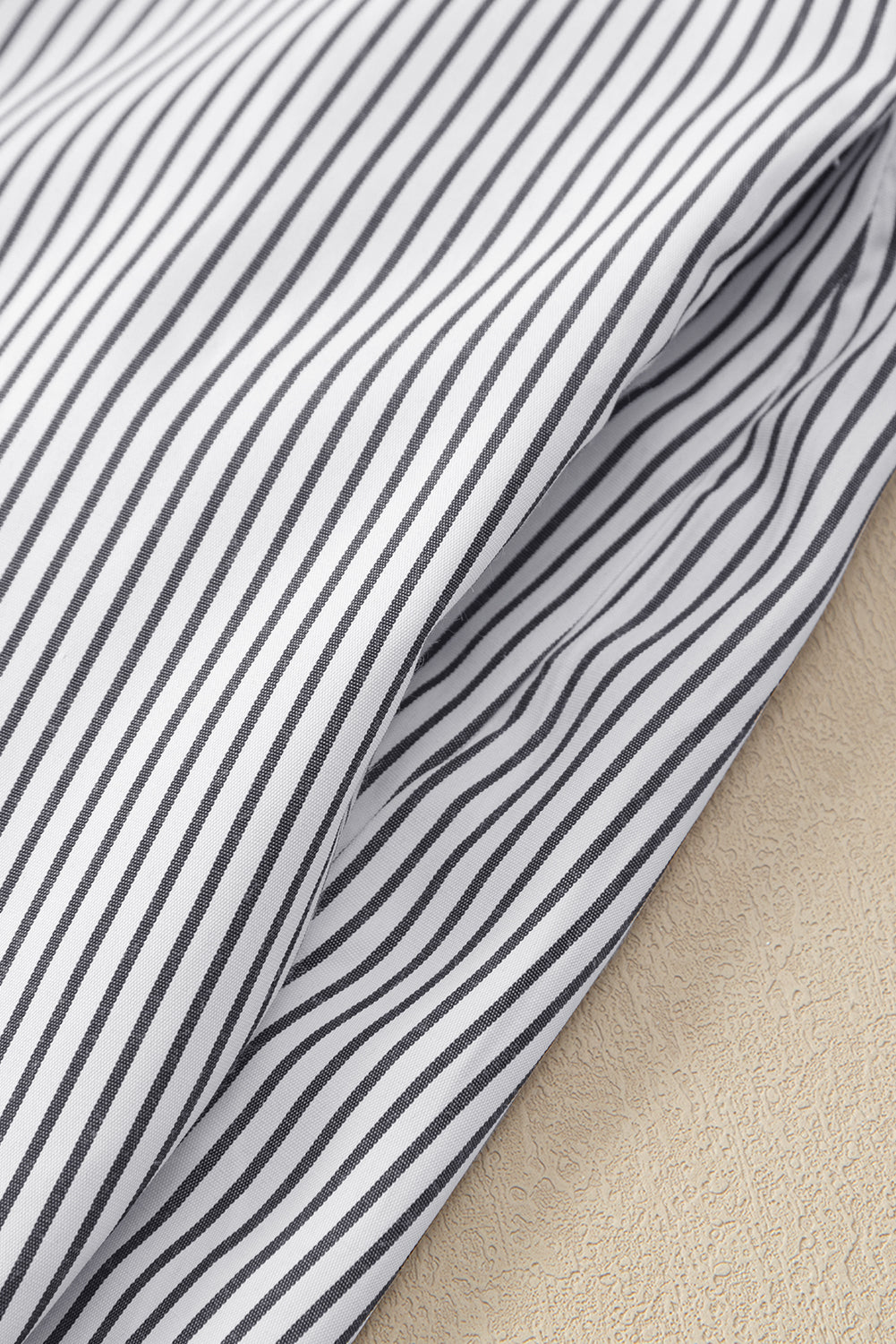 Smocked Cuffed Striped Boyfriend Shirt with Pocket-Tops-MomFashion