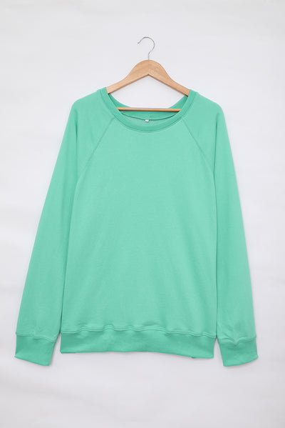 Green French Terry Cotton Blend Pullover Sweatshirt-Tops-MomFashion