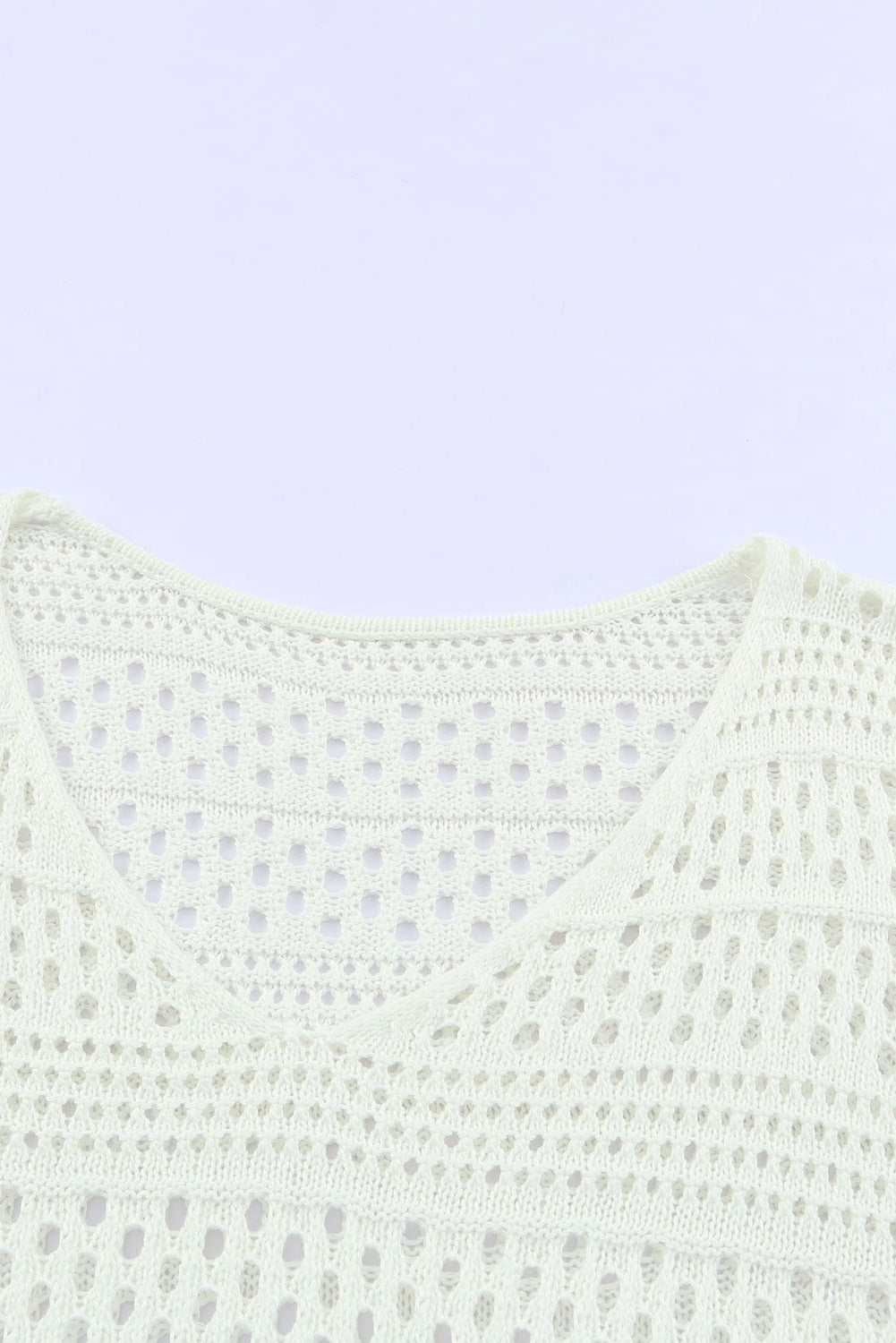 White Hollow Out Crochet V Neck Pullover Sweater-Swimwear-MomFashion