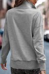 Gray Ribbed Hem Snap Button Neckline Sweatshirt with Pocket-Tops-MomFashion