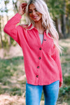 Pink Waffle Knit Button Up Casual Shirt-Tops-MomFashion