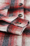 Red Turn down Neck Plaid Pocket Button Closure Coat-Outerwear-MomFashion