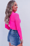 Rose Rhinestone Mesh Long Sleeve Bodysuit-Tops-MomFashion