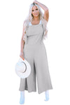 Light Grey Textured Self-Tie Strap Wide-Leg Overalls-Bottoms-MomFashion