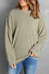 Green Solid Ribbed Knit Round Neck Pullover Sweatshirt-Tops-MomFashion