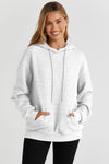 White Quilted Kangaroo Pocket Drawstring Hoodie-Tops-MomFashion