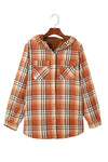 Orange Plaid Pattern Sherpa Lined Hooded Shacket-Outerwear-MomFashion