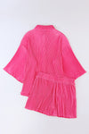 Rose 3/4 Sleeves Pleated Shirt and High Waist Shorts Lounge Set-Loungewear-MomFashion